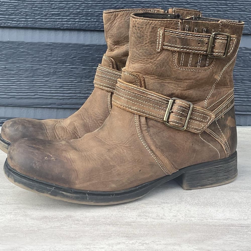 Bed Stu Men's Distressed Brown Leather Harness Ankle Boots Size 12 Biker